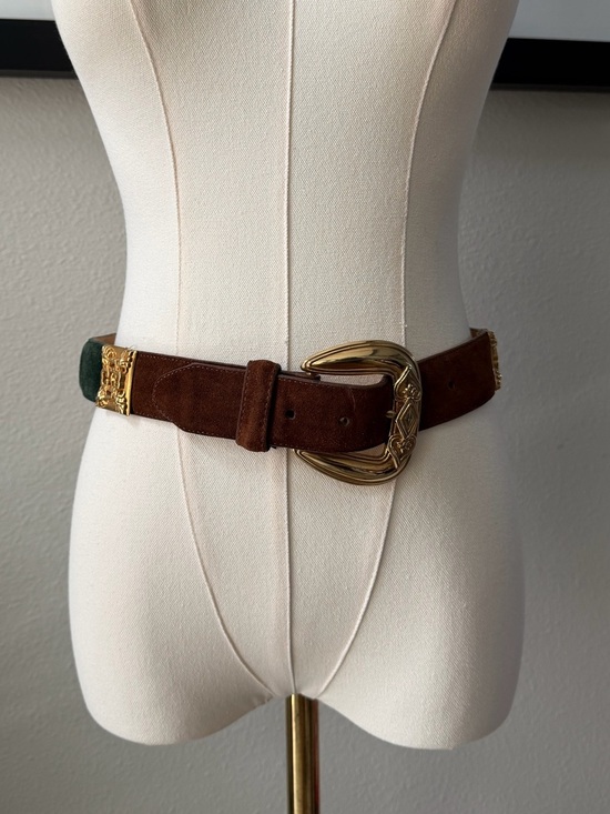 Brighton Accessories - Vintage Brighton Multicolor Colorblock Suede Statement Brass Belt Sz Medium USA